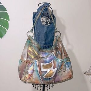 Anuschka Vintage Abstract Graffiti Shoulder Bag Hand Bag LARGE